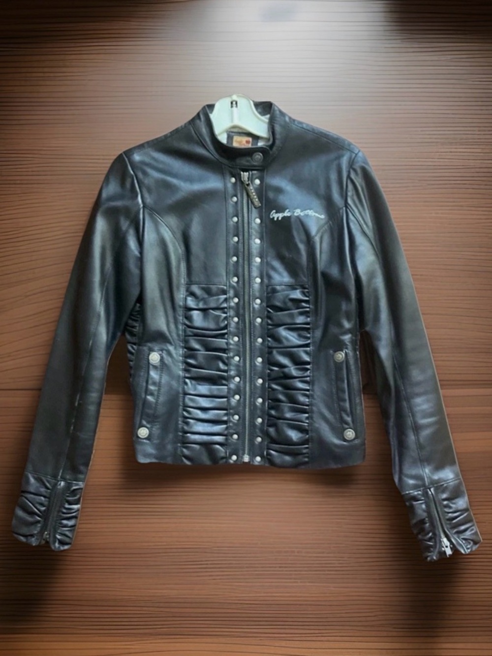 Apple Bottoms Y2K Black Women's Leather Jacket with Ruched Front